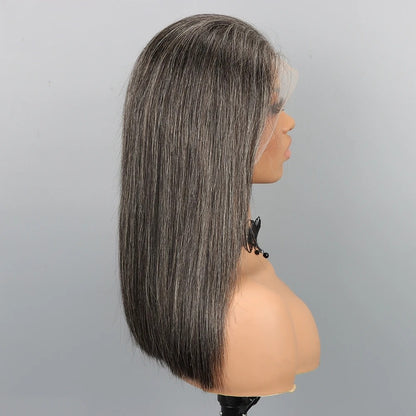5X5/13X4 SALT AND PEPPER HUMAN HAIR STRAIGHT LACE FRONT WIG