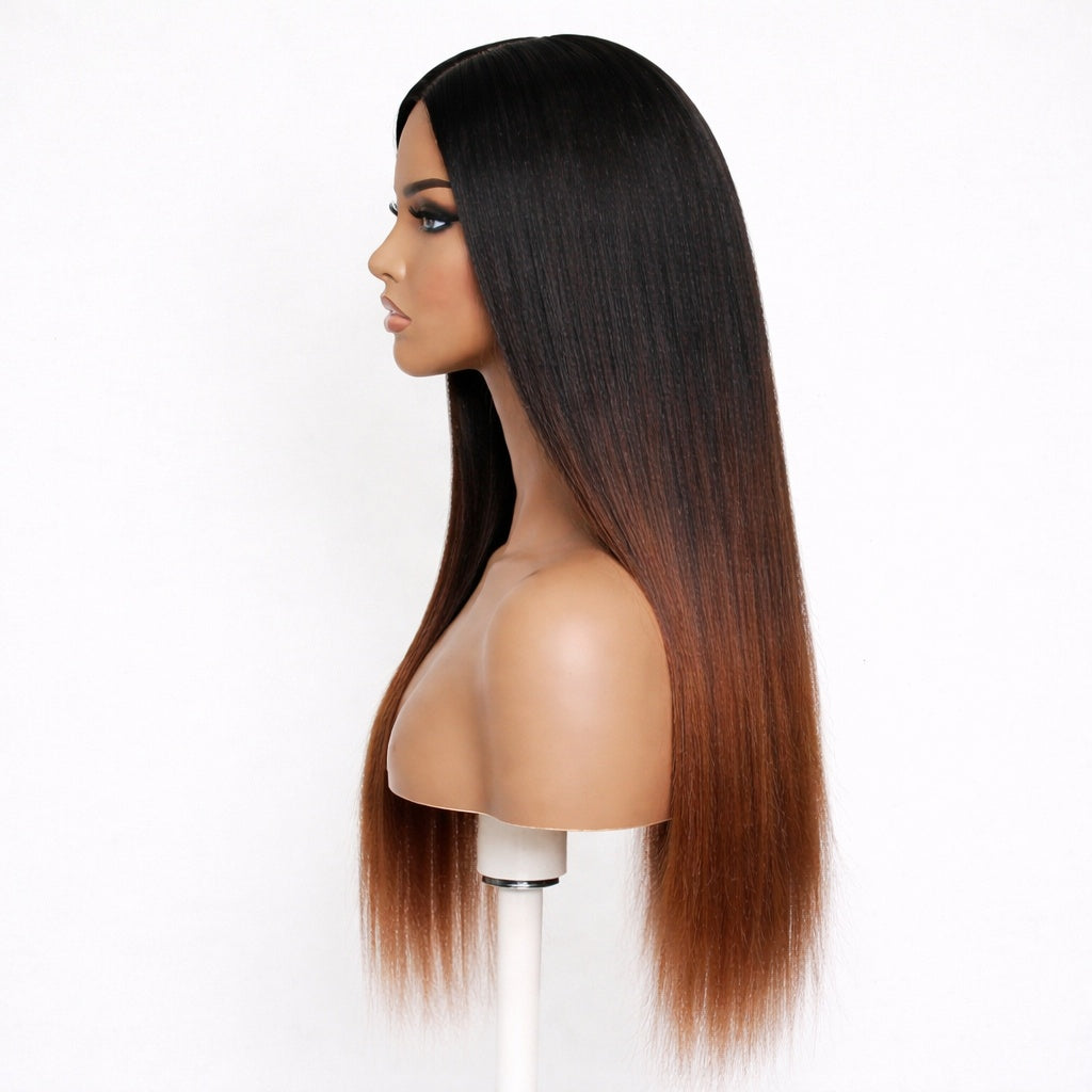 13X6  FIT 2.0 HD LACE FRONT SUPER PRE-PLUCKED WIG /OMBRE REDDISH BROWN YAKI STRAIGHT