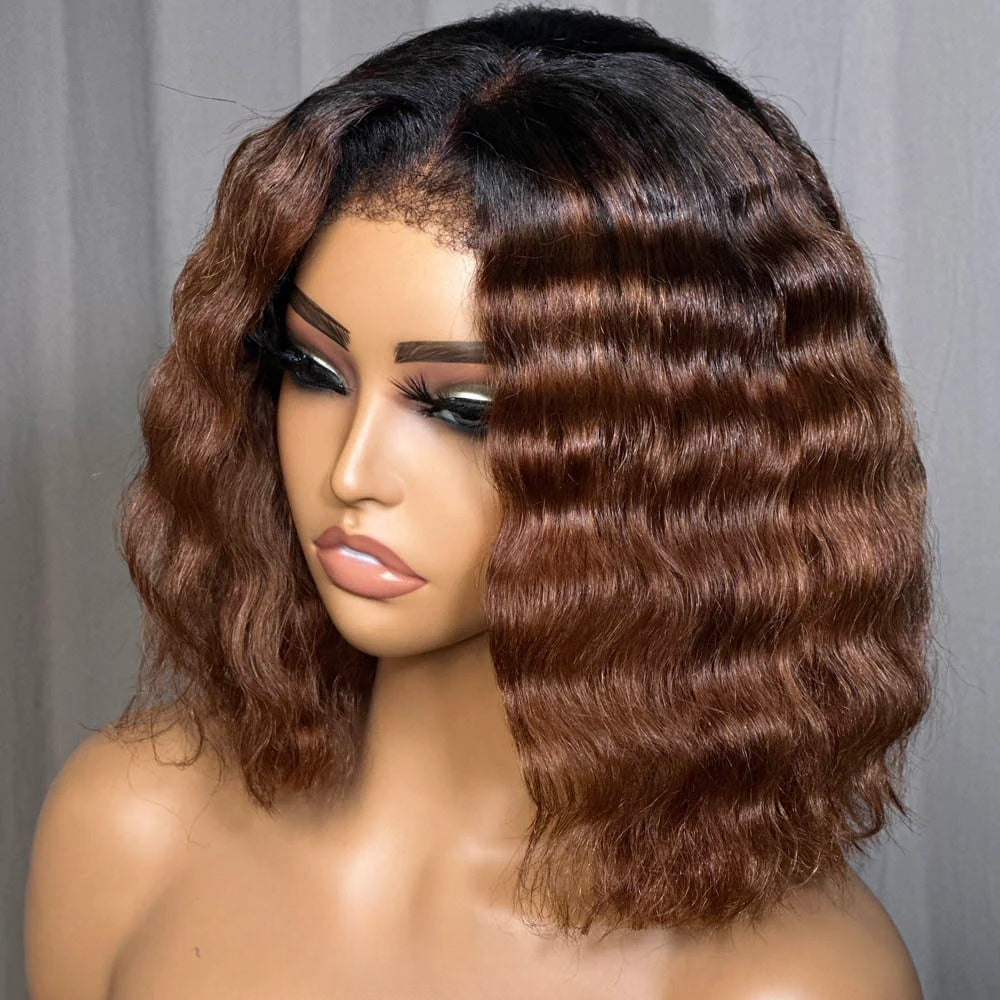13X6 TRANSPARENT/HD LACE KINKY EDGES OMBRE COLOR  WAVY BOB WIG