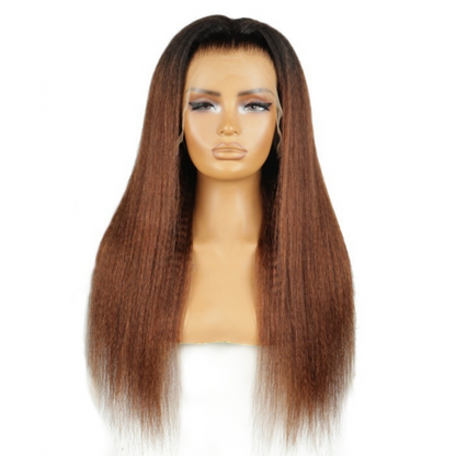 HD LACE 3D Dome Cap 9x6 Super Preplucked with Drawstring Wig Ombre Brown Kinky Straight