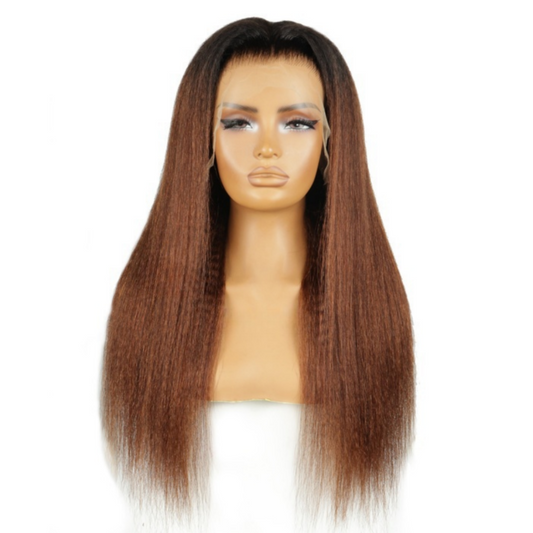 HD LACE 3D Dome Cap 9x6 Super Preplucked with Drawstring Wig Ombre Brown Kinky Straight