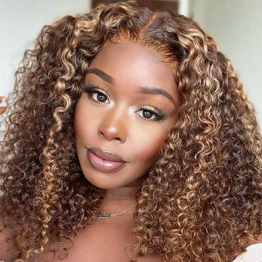 13X4/13X6 PRE-PLUCKED LACE FRONT HIGHLIGHT CURLY BOB WIG