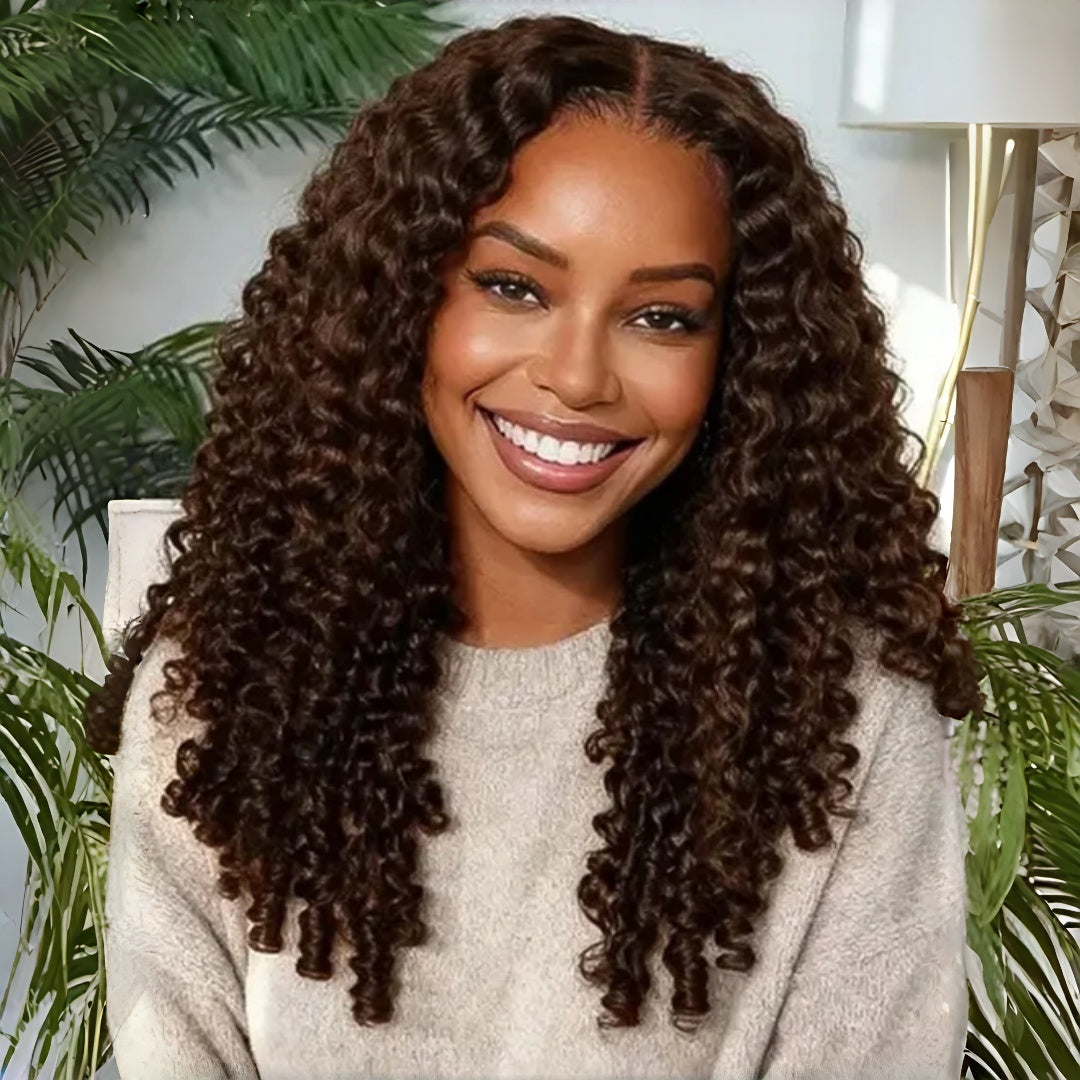HD LACE 3D Dome Cap 9x6 Super Preplucked with Drawstring Wig Mocha Brown Burmese Curly with Spiral Ends