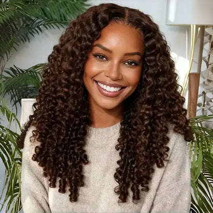 HD LACE 3D Dome Cap 9x6 Super Preplucked with Drawstring Wig Mocha Brown Burmese Curly with Spiral Ends