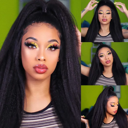 V Part Wig Yaki Straight Glueless Human Hair Wig