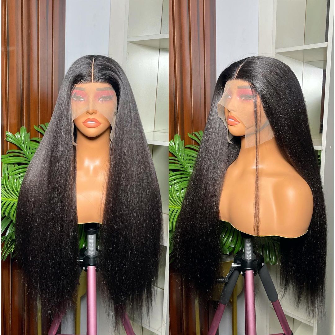 FULL TRANSPAREN/HD LACE PRE-PLUCKED KINKY STRAIGHT HAIR WIG