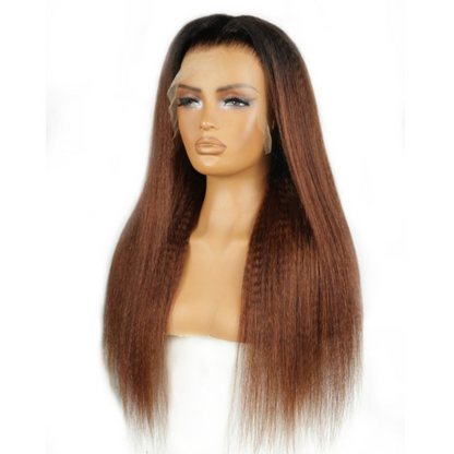 HD LACE 3D Dome Cap 9x6 Super Preplucked with Drawstring Wig Ombre Brown Kinky Straight