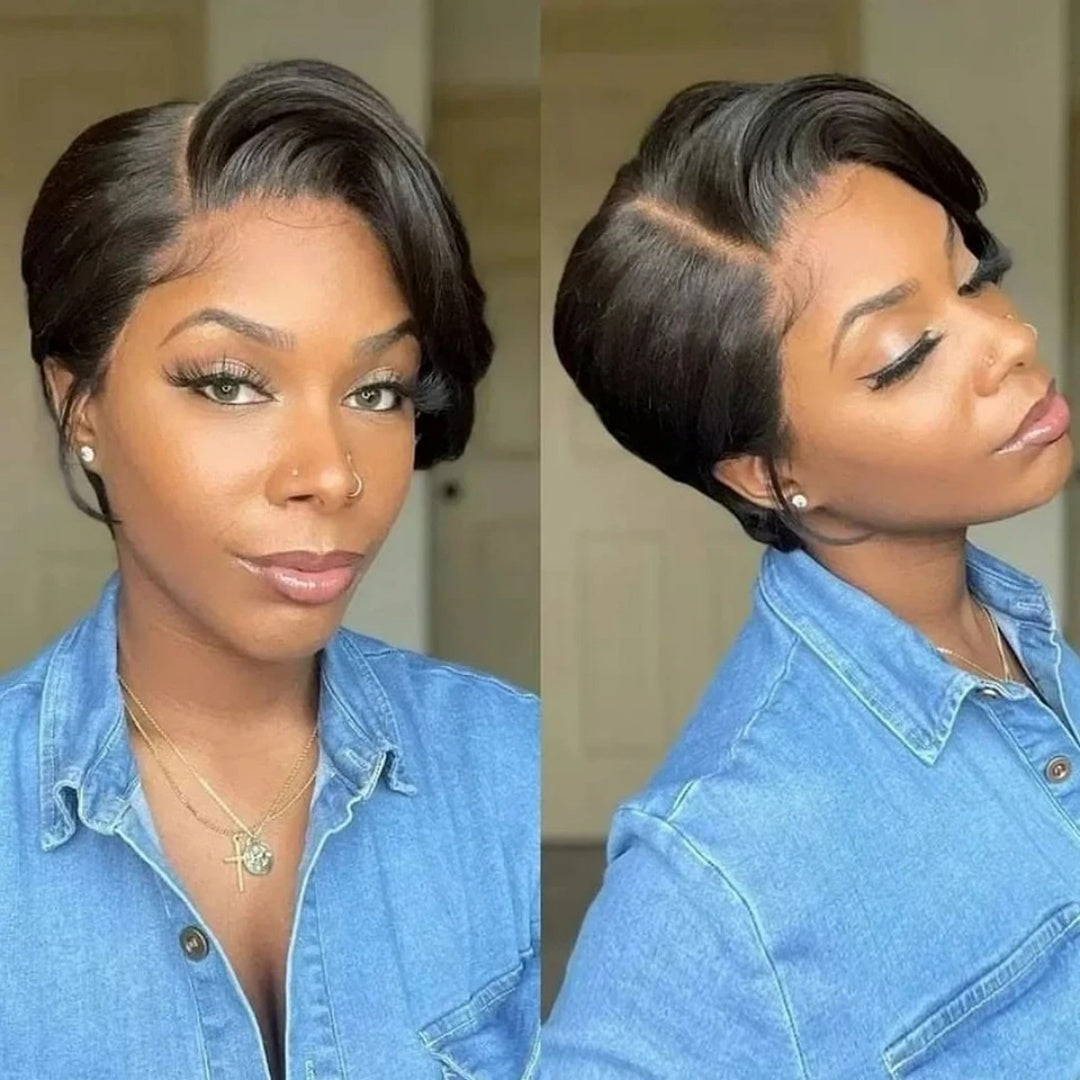 13X4/13X6 TRANSPARENT LACE HUMAN HAIR SIDE PART PIXIE CUT WIG