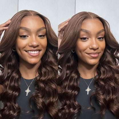 BYE-BYE KNOTS 13X6 HD LACE FRONTAL SUPER PRE-PLUCKED WIG / DARK BROWN BODY WAVE