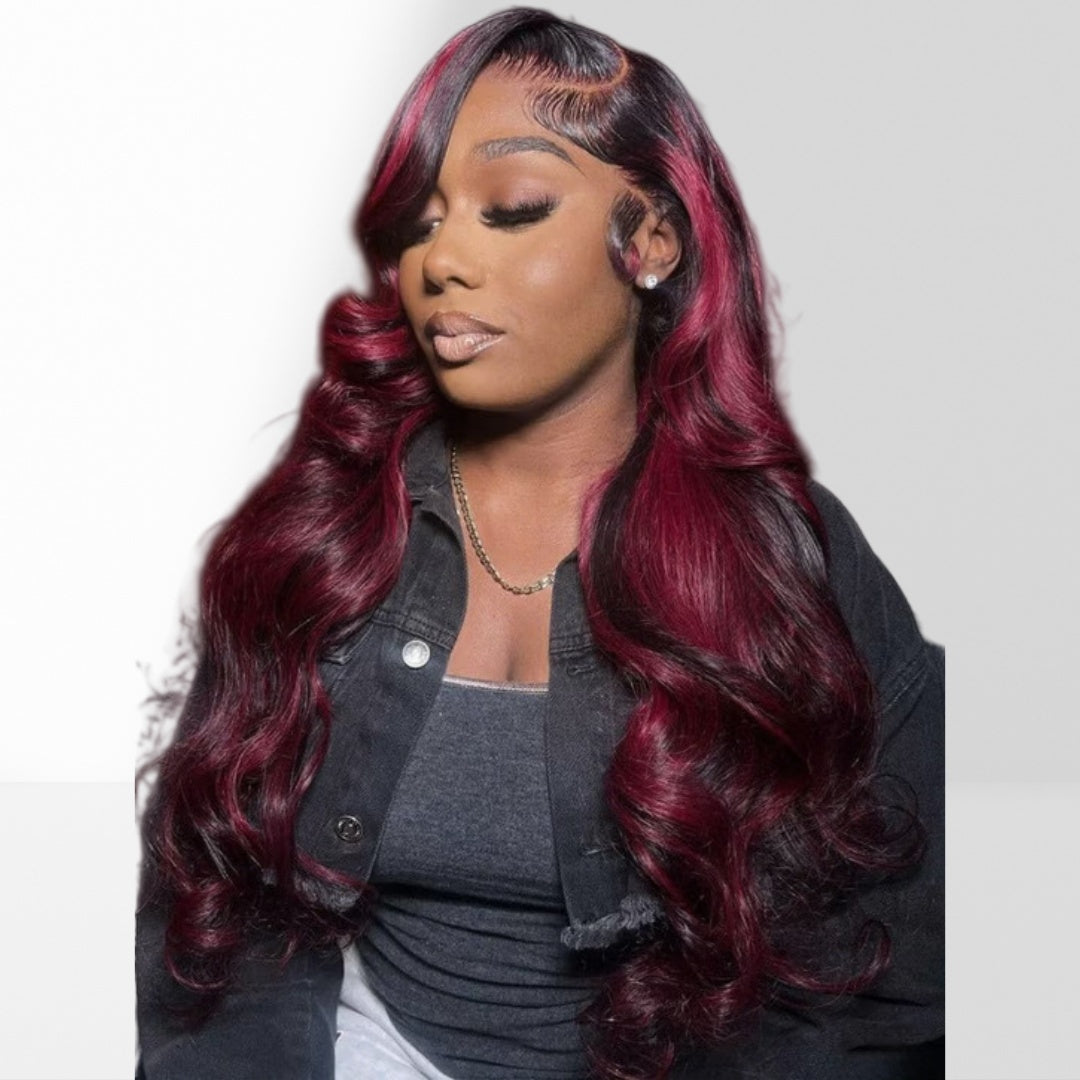 13X4/13X6 TRANSPARENT LACE FRONT 99J BURGUNDY BODY WAVE WIG