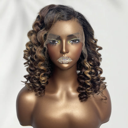 HD LACE 3D Dome Cap 9x6 Super Preplucked with Drawstring Wig Kinky Loose Highlights
