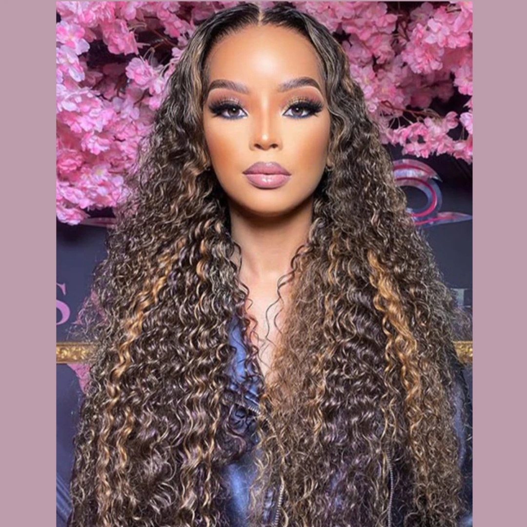 Upgrade 3 IN 1 Half Wig With Drawstring Highlight Water Wave Glueless Human Hair Wig