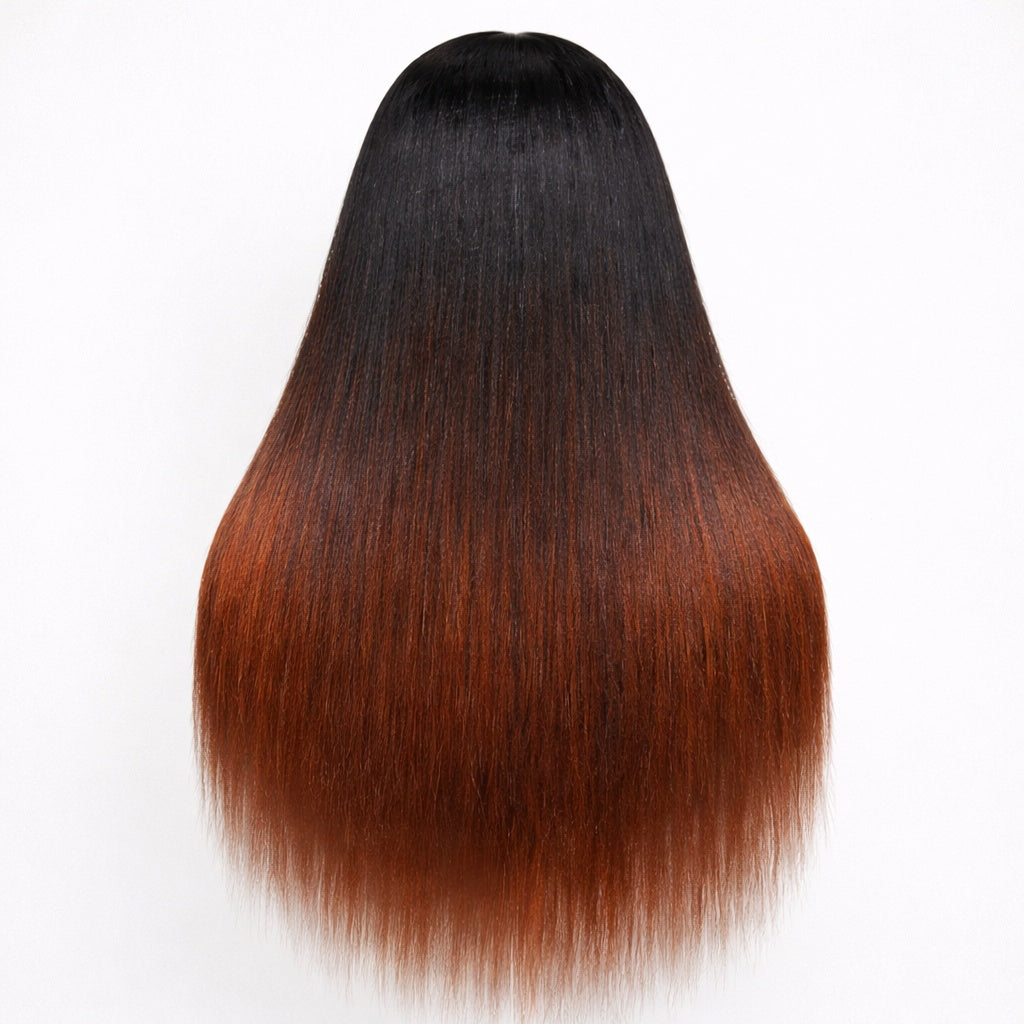 13X6  FIT 2.0 HD LACE FRONT SUPER PRE-PLUCKED WIG /OMBRE REDDISH BROWN YAKI STRAIGHT