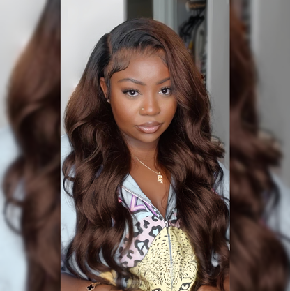 BYE-BYE KNOTS 13X6 HD LACE FRONTAL SUPER PRE-PLUCKED OMBRE BROWN WIG /YAKI WAVE