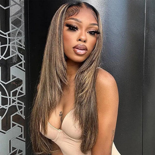 13X4/13X6 LACE FRONT HUMAN HAIR HONRY BLONDE HIGHLIGHT LAYERED CUT STRAIGHT WIG