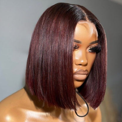 13X4/13X6 PRE-PLUCKED STRAIGHT BOB LACE FRONT BURGUNDY 99J RED WIG