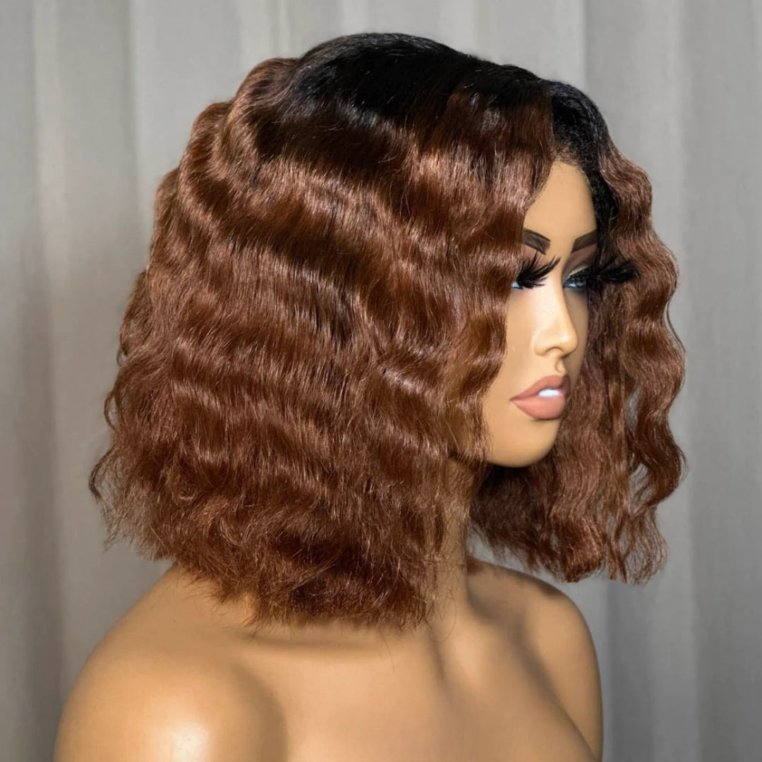 13X6 TRANSPARENT/HD LACE KINKY EDGES OMBRE COLOR  WAVY BOB WIG