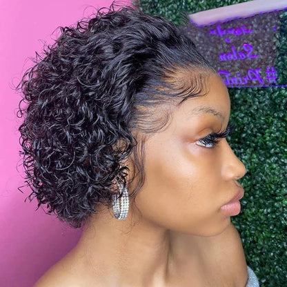 13X4/13X6 TRANSPARENT LACE HUMAN HAIR BOUNCY CURLY SHORT PIXIE CUT WIG
