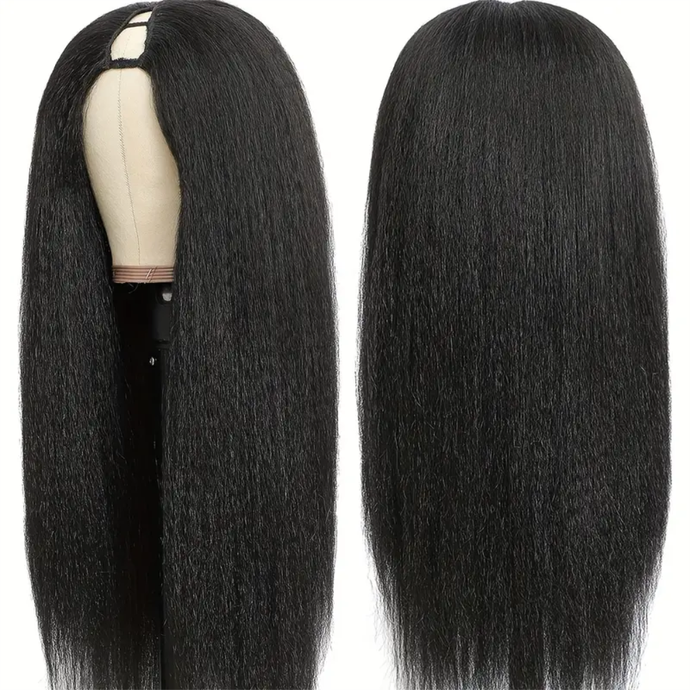 V Part Wig Kinky Straight Glueless Human Hair Wig