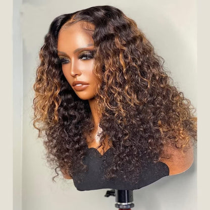 13X4/13X6 TRANSPARENT LACE FRONT HUMAN HAIR WIG HIGHLIGHT CURLY