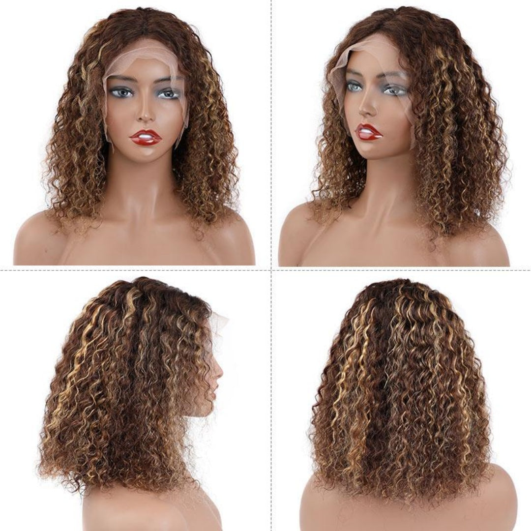 13X4/13X6 PRE-PLUCKED LACE FRONT HIGHLIGHT CURLY BOB WIG