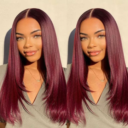 13X4/13X6 LACE FRONT HUMAN HAIR BURGUNDY LAYERED CUT STRAIGHT WIG