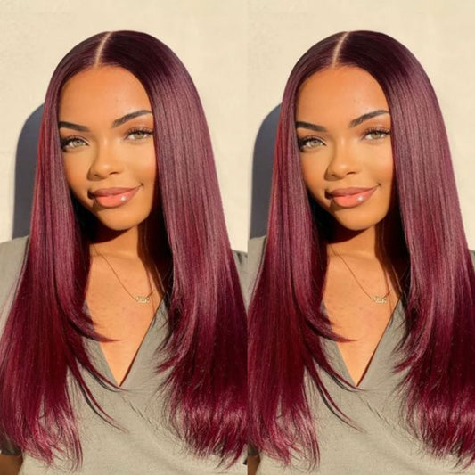 13X4/13X6 LACE FRONT HUMAN HAIR BURGUNDY LAYERED CUT STRAIGHT WIG