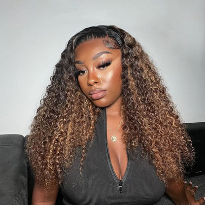 BYE-BYE KNOTS 13X6 HD LACE FRONTAL SUPER PRE-PLUCKED WIG / HIGHLIGHT OMBRE CURLY