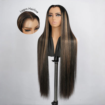 “M” Shape  Hairline 13X6 HD Lace Front Wig Highlight Brown Straight
