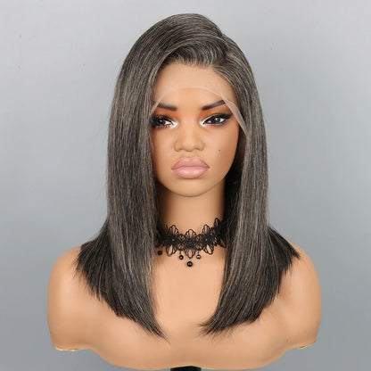 5X5/13X4 SALT AND PEPPER HUMAN HAIR STRAIGHT LACE FRONT WIG