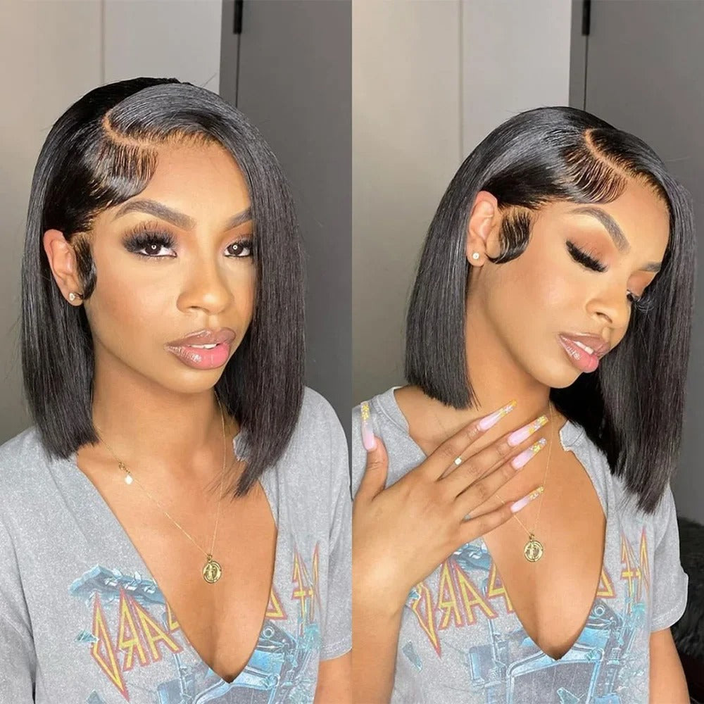 FULL TRANSPARENT/HD LACE PRE-PLUCKED STRAIGH  BOB HUMAN HAIR FULL LACE WIG