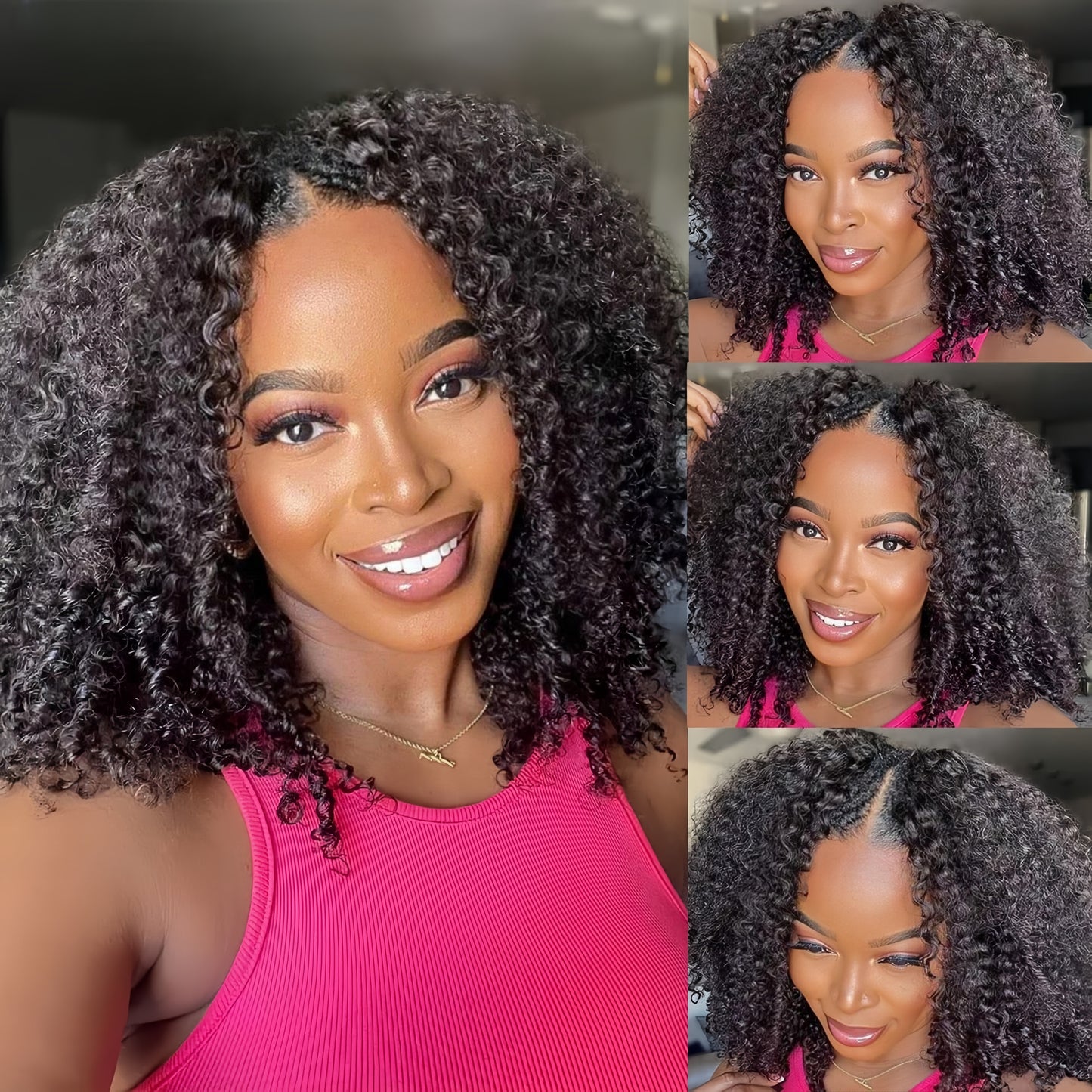 V Part Wig Kinky Curly Glueless Human Hair Wig