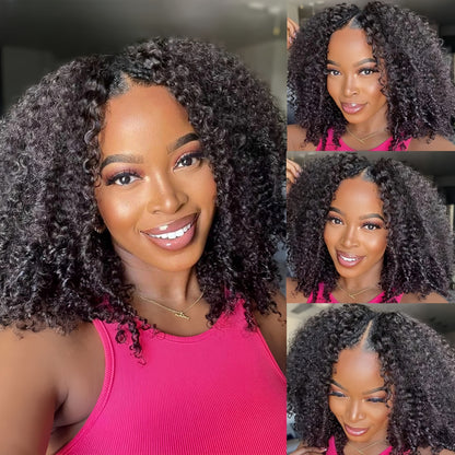 V Part Wig Kinky Curly Glueless Human Hair Wig