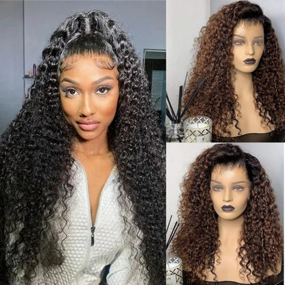13x6 HD Lace SUPER Pre-plucked Natural/2T Brown Curly Lace Front Wig