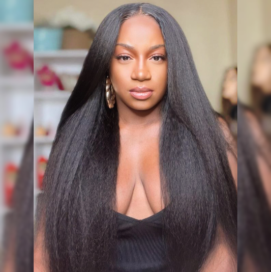 4x4/5x5 TRANSPARENT LACE CLOSURE PRE-PLUCKED KINKY STRAIGHT WIG