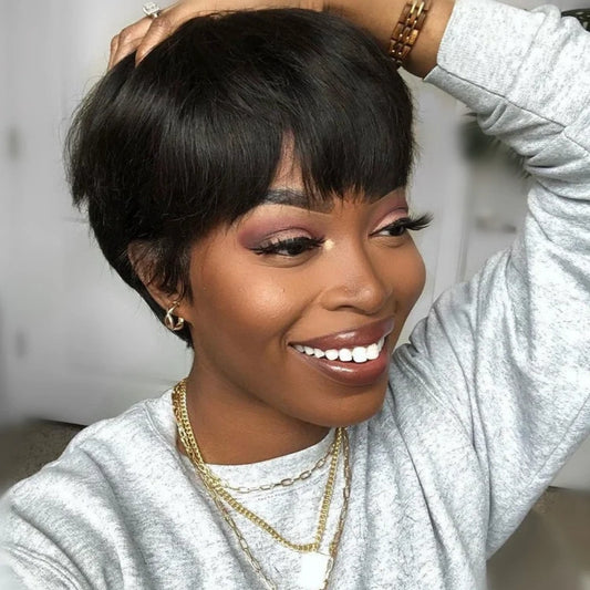 Full Machine Made Short Pixie Cut Human Hair Wig