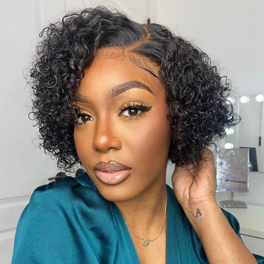 13X4/13X6 TRANSPARENT LACE HUMAN HAIR DEEP CURLY PIXIE CUT WIG