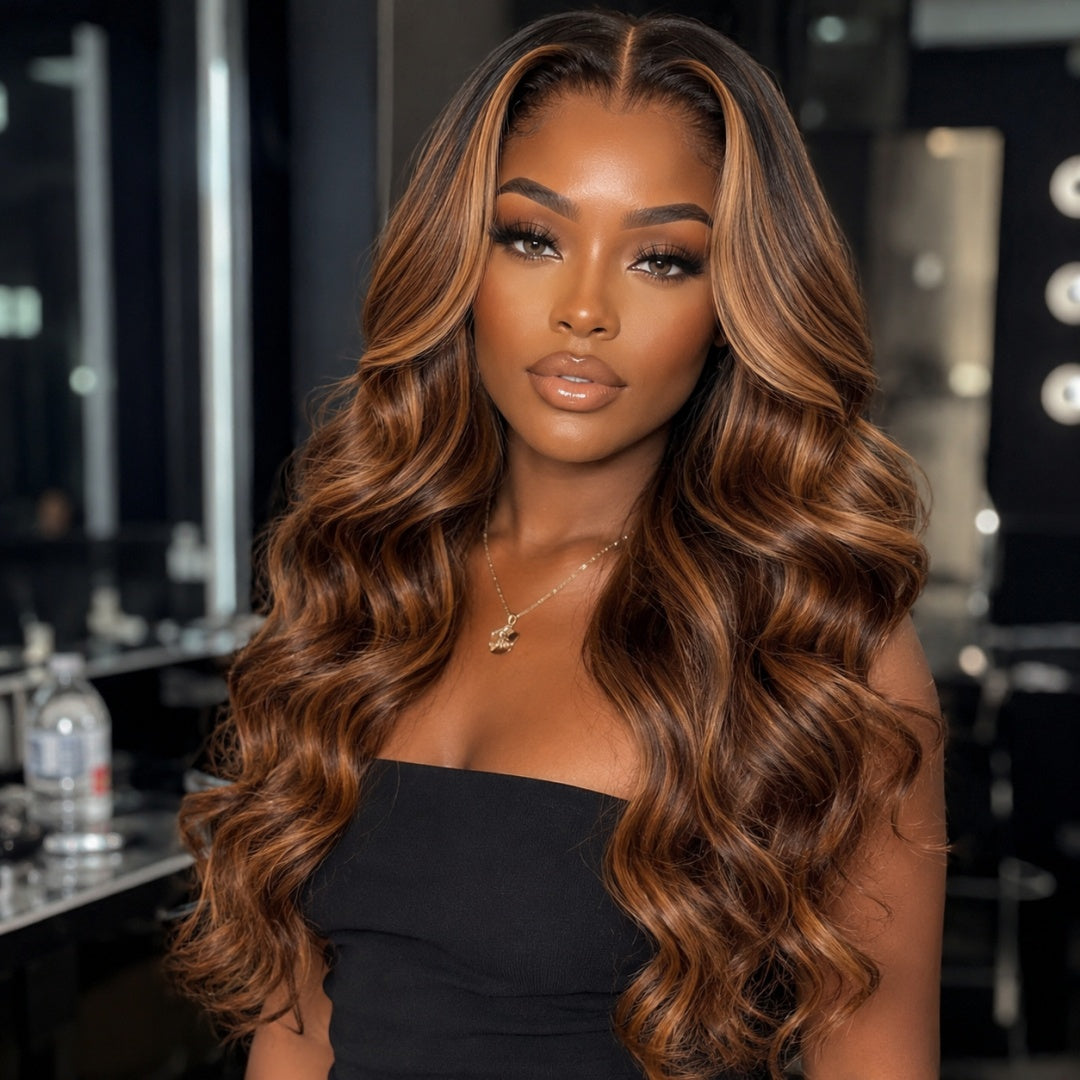 BYE-BYE KNOTS 360 HD LACE FAKE SCALP HIGHLIGH BODY WAVE WIG / Invisi-Strap