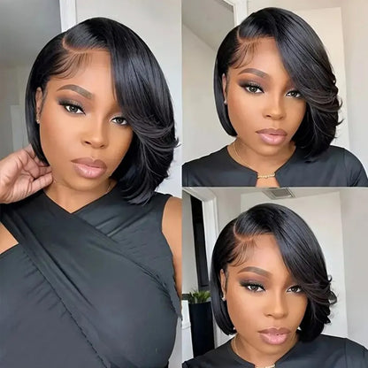 13X4/13X6 LACE FRONT HUMAN HAIR LAYERED CUT SHORT BOB WIG