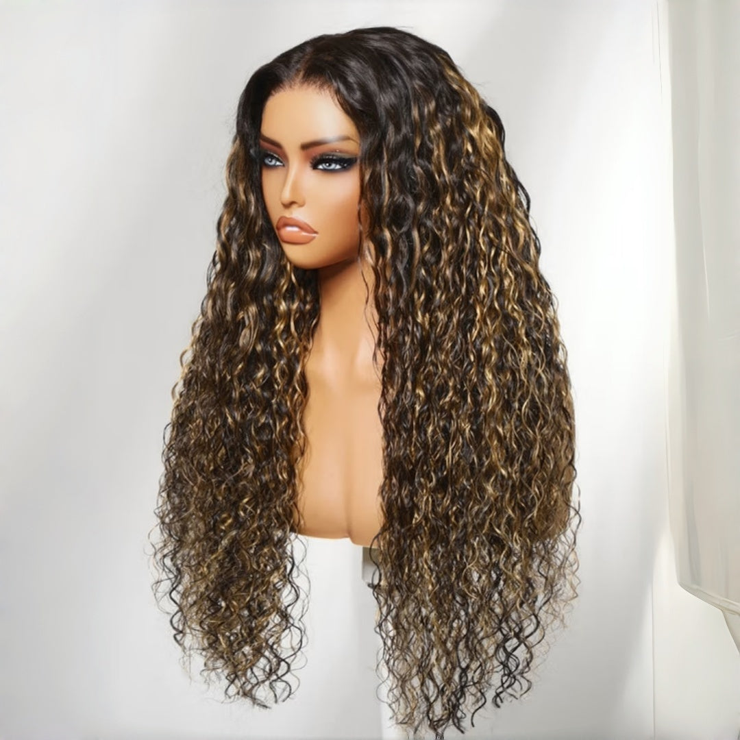 HD LACE 3D Dome Cap 9x6 Super Preplucked with Drawstring Wig Highlight Water Wave
