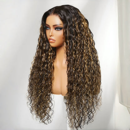 HD LACE 3D Dome Cap 9x6 Super Preplucked with Drawstring Wig Highlight Water Wave