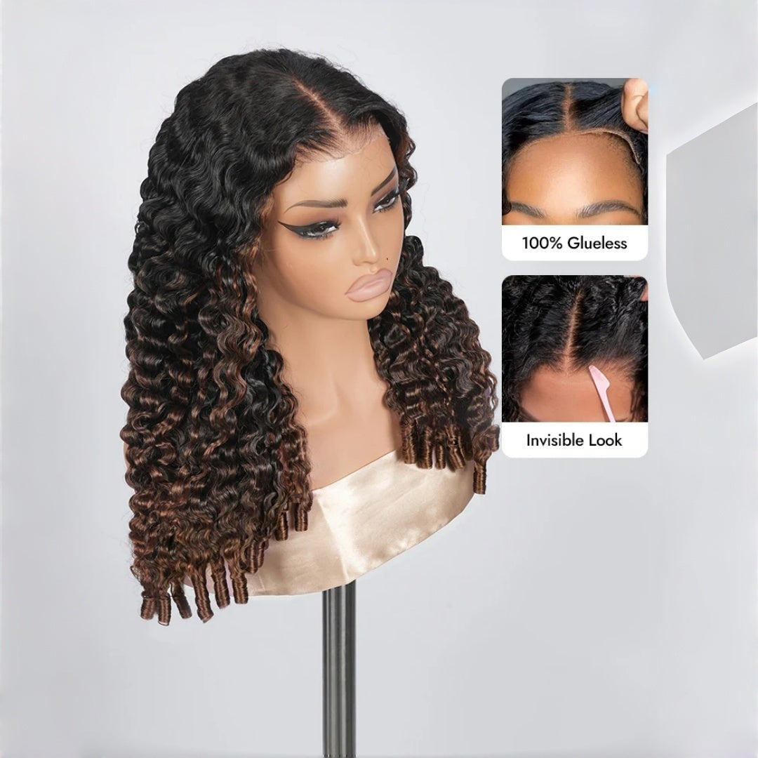 HD LACE 9x6 Lace Parting Super Preplucked Hairline Density Wig Ombre Brown Burmese Curly With Spiral Ends