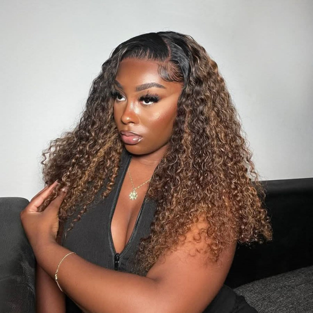 BYE-BYE KNOTS 13X6 HD LACE FRONTAL SUPER PRE-PLUCKED WIG / HIGHLIGHT OMBRE CURLY