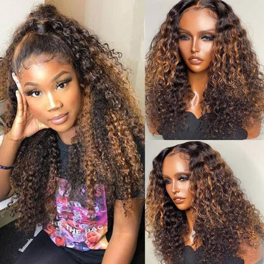 13X4/13X6 TRANSPARENT LACE FRONT HUMAN HAIR WIG HIGHLIGHT CURLY