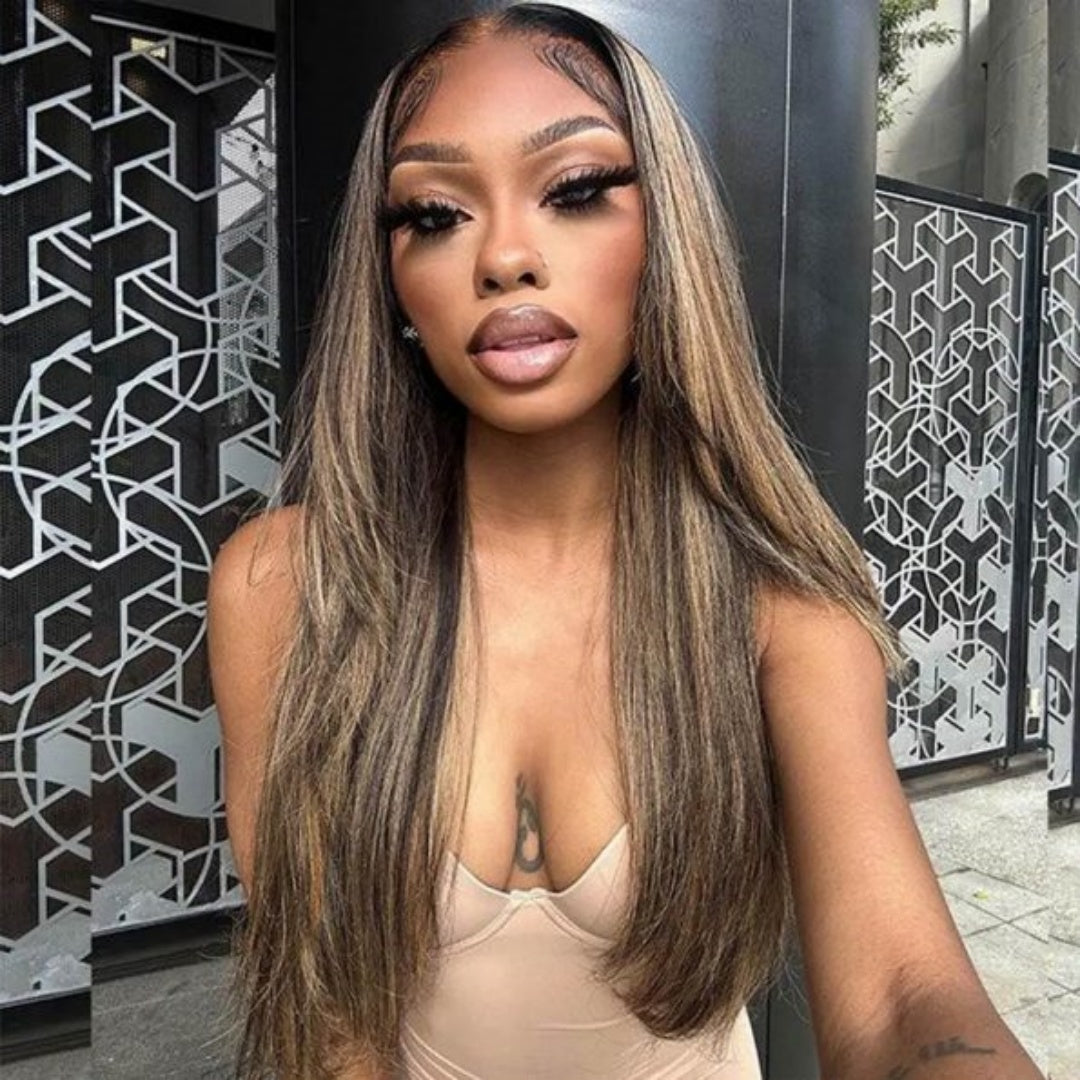 13X4/13X6 LACE FRONT HUMAN HAIR HONRY BLONDE HIGHLIGHT LAYERED CUT STRAIGHT WIG