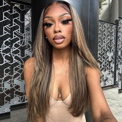 13X4/13X6 LACE FRONT HUMAN HAIR HONRY BLONDE HIGHLIGHT LAYERED CUT STRAIGHT WIG