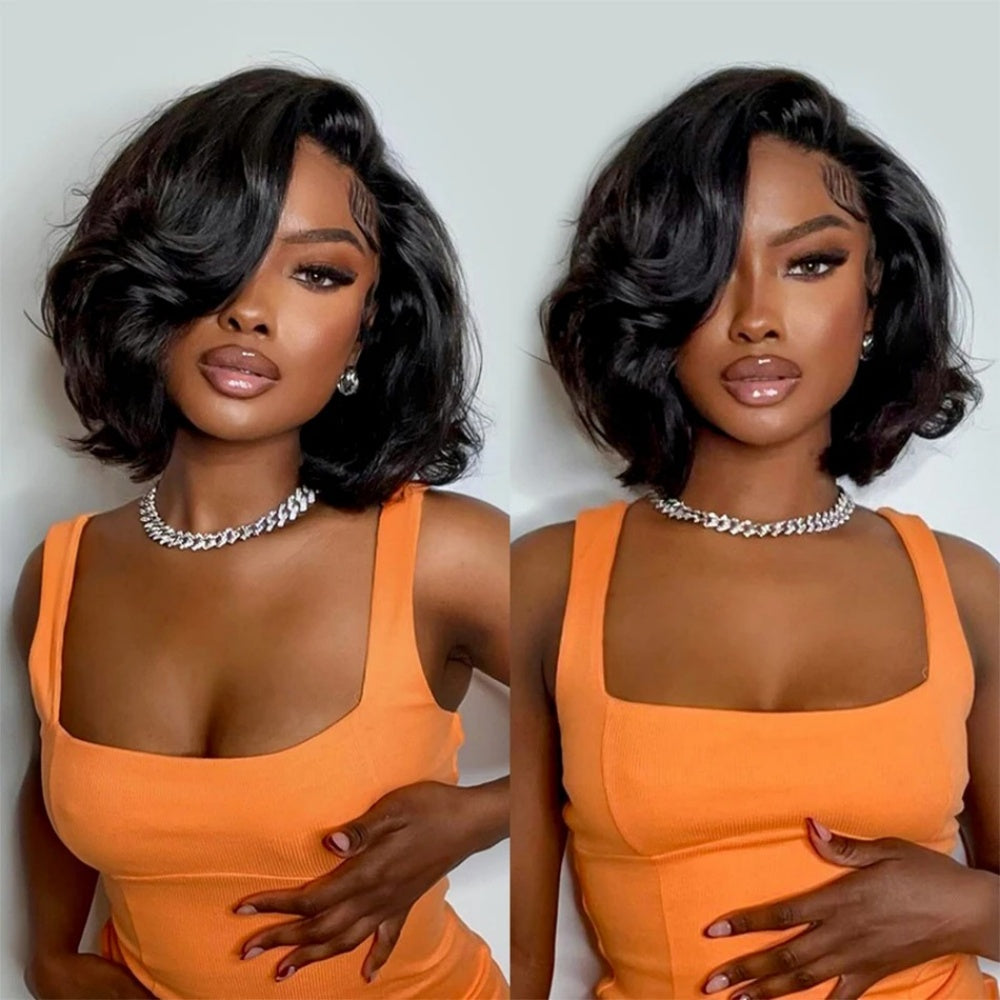 FULL TRANSPARENT/HD LACE PRE-PLUCKED BODY WAVE BOB HUMAN HAIR FULL LACE WIG