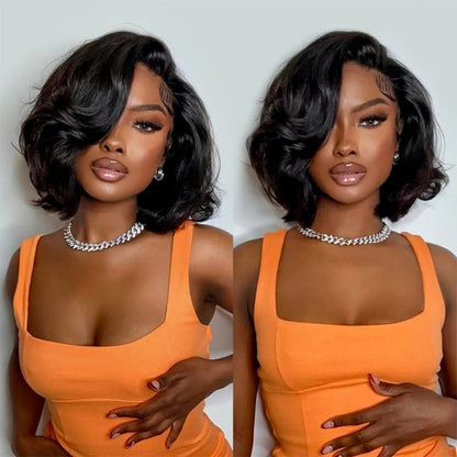 FULL TRANSPARENT/HD LACE PRE-PLUCKED BODY WAVE BOB HUMAN HAIR FULL LACE WIG