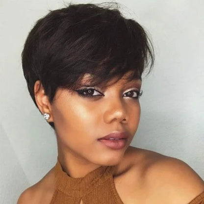 Full Machine Made Short Pixie Cut Human Hair Wig