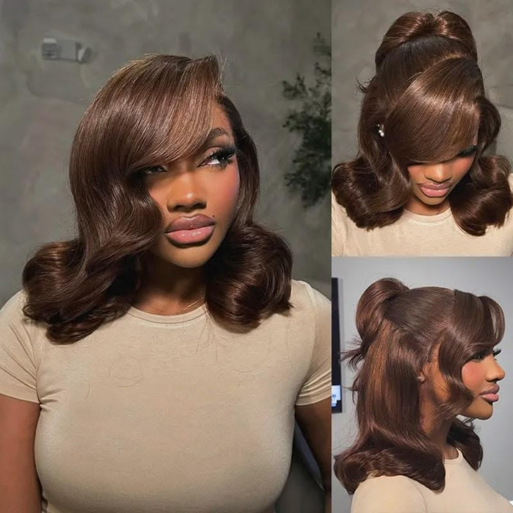 FULL TRANSPARENT/HD LACE PRE-PLUCKED CHOCOLATE BROWN BODY WAVE BOB FULL LACE WIG